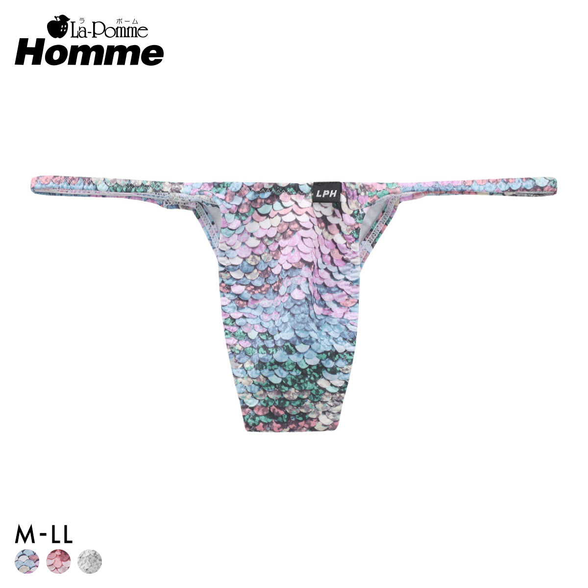 ラポーム オム スパンコールプリント ハーフバック ビキニ メンズ 日本製 La-Pomme Homme 大きいサイズ(MLT-マルチ-M)