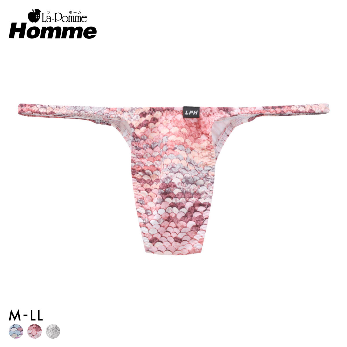 ラポーム オム スパンコールプリント ハーフバック ビキニ メンズ 日本製 La-Pomme Homme 大きいサイズ(PI-ピンク-M)