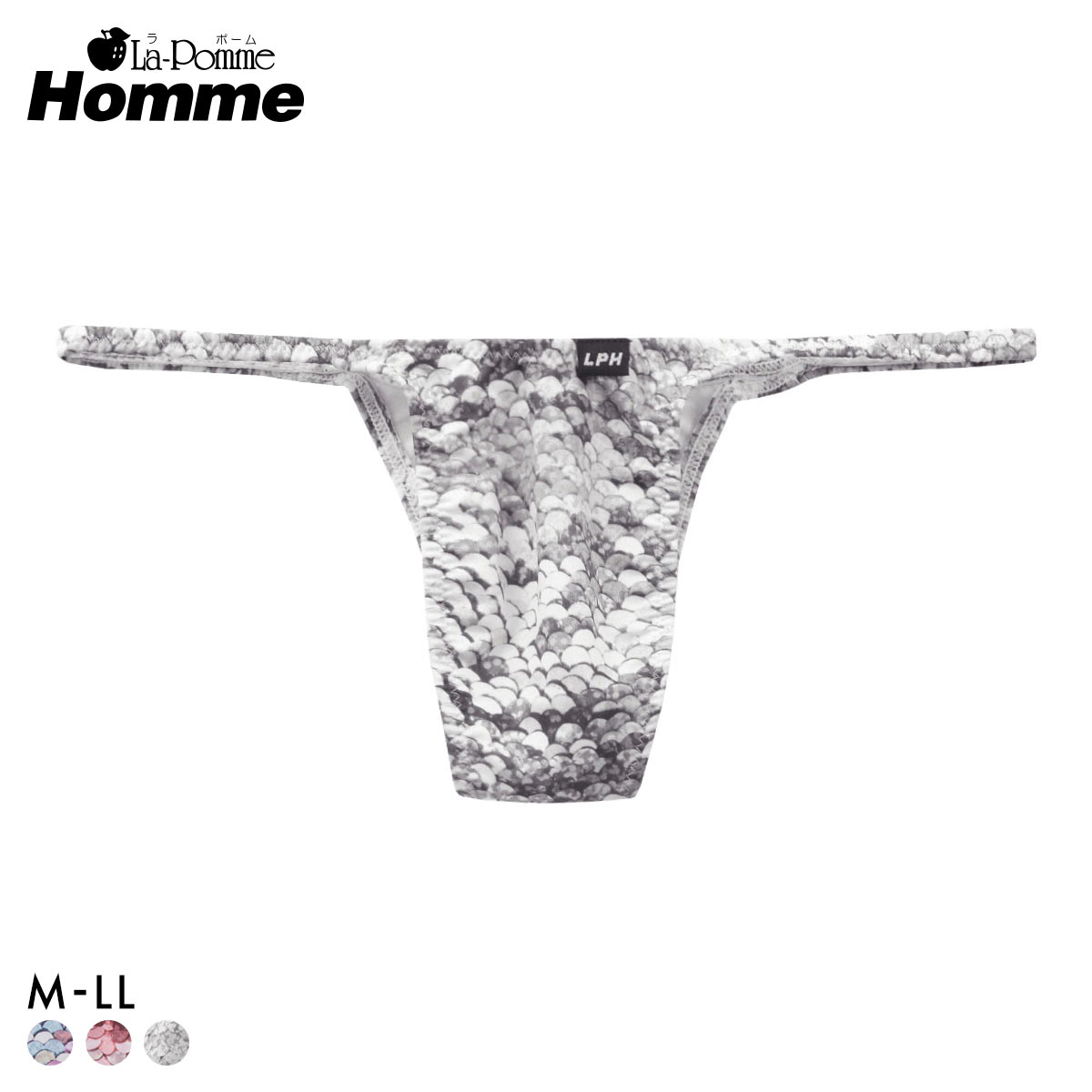 ラポーム オム スパンコールプリント ハーフバック ビキニ メンズ 日本製 La-Pomme Homme 大きいサイズ(GY-グレー-M)