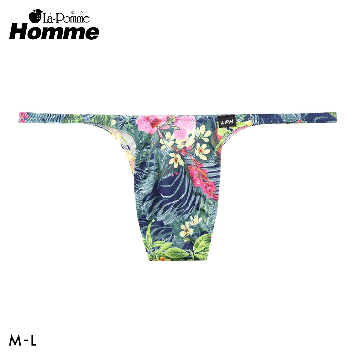 ラポーム オム アマゾンリーフプリント ハーフバック ビキニ メンズ 日本製 La-Pomme Homme(NV-ネイビー-M)