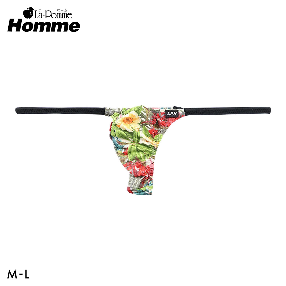 ラポーム オム アマゾンリーフプリント 脇バインダー Tバック ビキニ メンズ 日本製 La-Pomme Homme(WH-ホワイト-M)