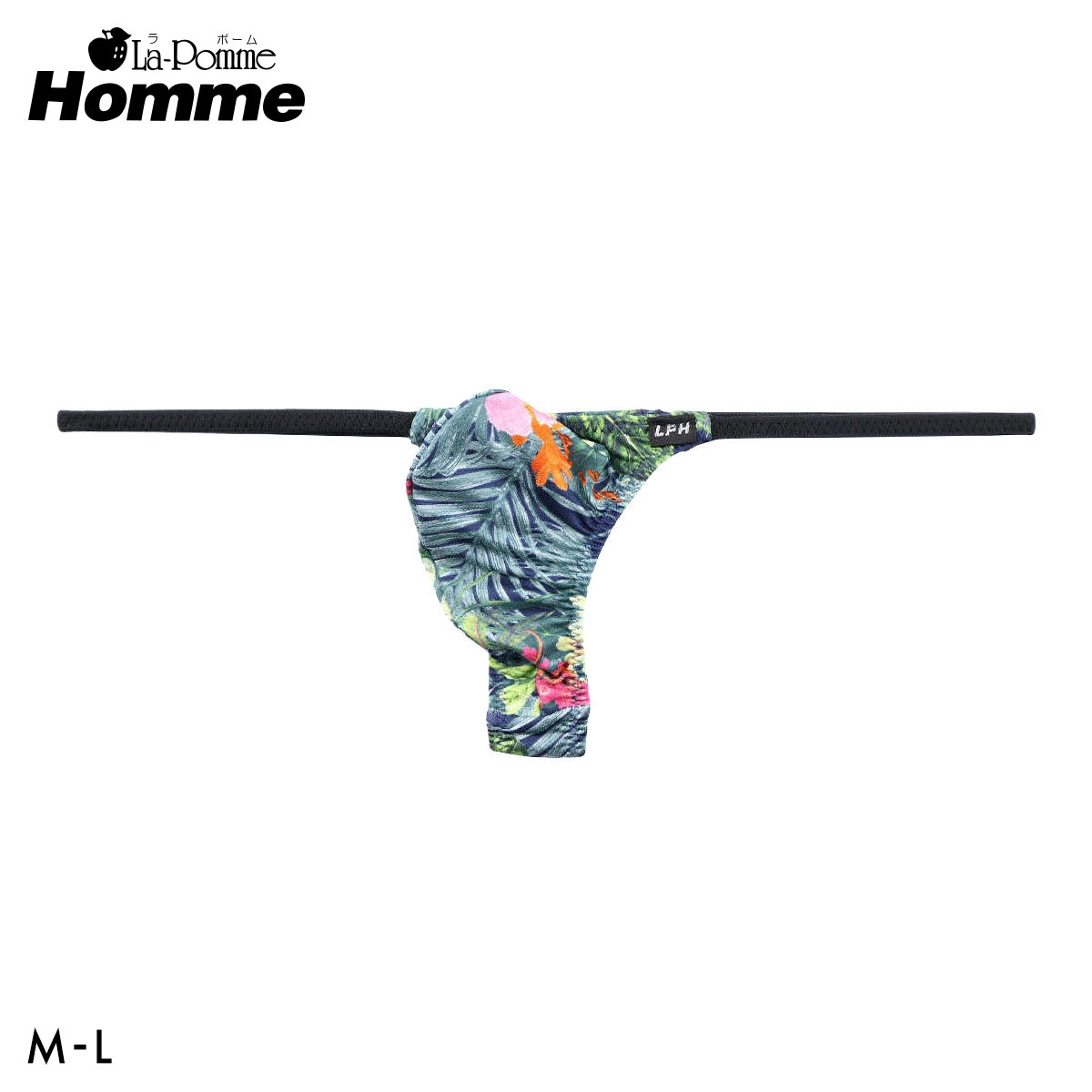ラポーム オム アマゾンリーフプリント 脇バインダー Tバック ビキニ メンズ 日本製 La-Pomme Homme(NV-ネイビー-M)