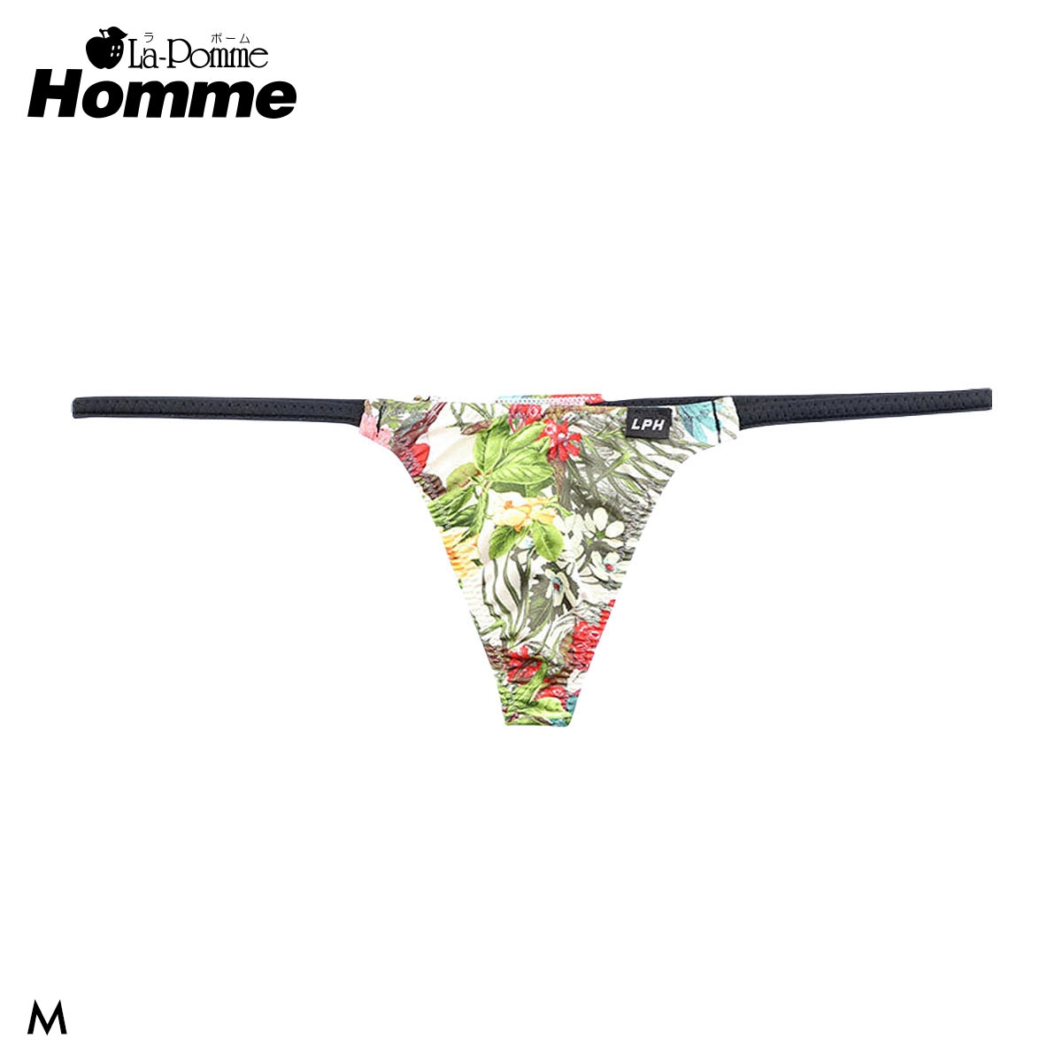 ラポーム オム アマゾンリーフプリント 極小 Tバック ビキニ メンズ 日本製 La-Pomme Homme(WH-ホワイト-M)