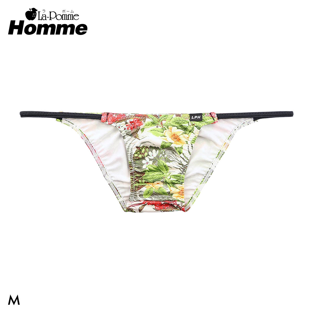 ラポーム オム アマゾンリーフプリント 極小 ハーフバック ビキニ メンズ 日本製 La-Pomme Homme(WH-ホワイト-M)