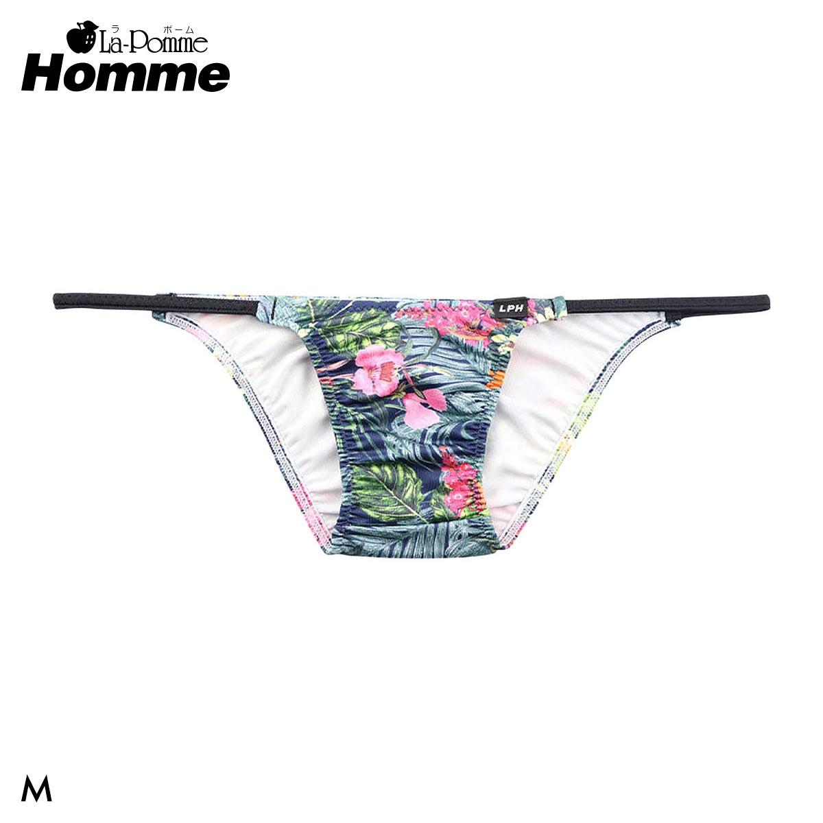 ラポーム オム アマゾンリーフプリント 極小 ハーフバック ビキニ メンズ 日本製 La-Pomme Homme(NV-ネイビー-M)