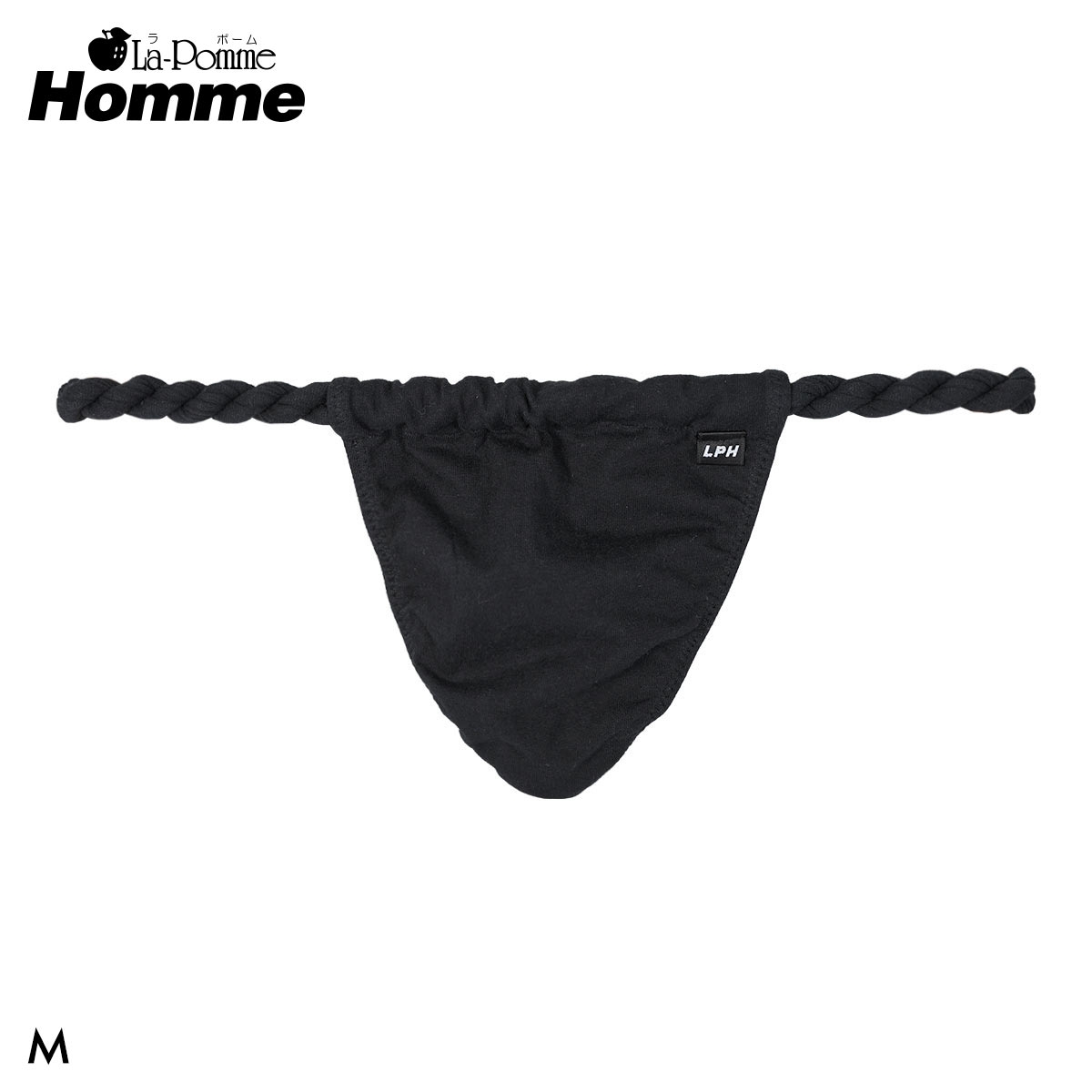 ラポーム オム ベア天 ふんどし Tバック ビキニ メンズ 日本製 La-Pomme Homme(BK-ブラック-M)