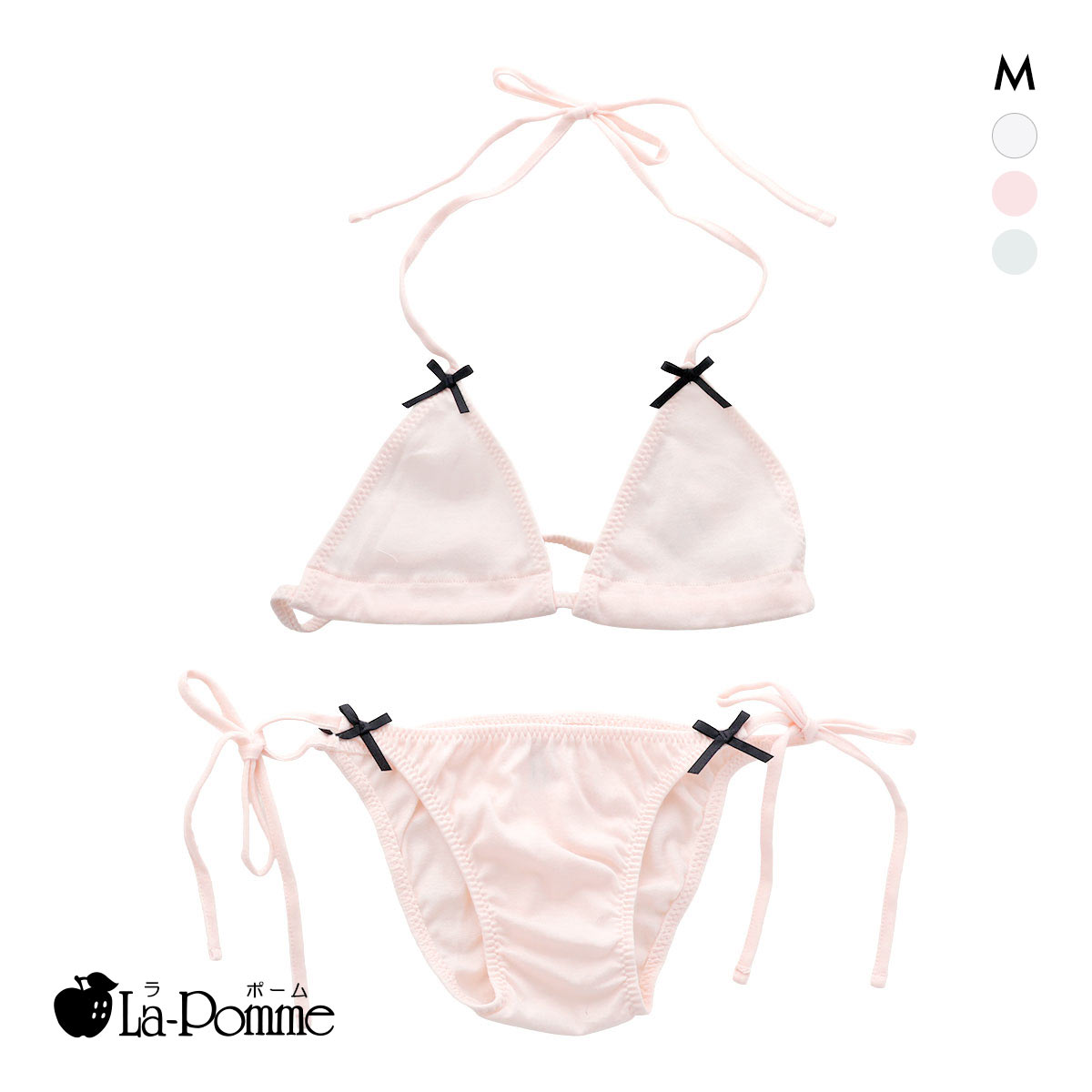 ラポーム リボン付き ブラ＆ショーツセット レディース フェミニン La-Pomme(PI-ピンク-M)