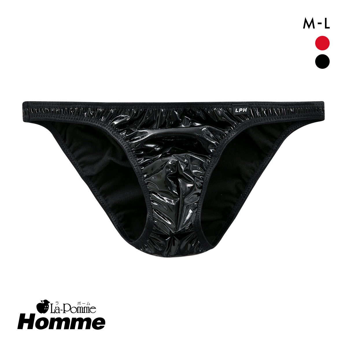 ラポーム オム エナメル フルバック ビキニ 日本製 メンズ 前とじ La-Pomme Homme(BK-ブラック-M)