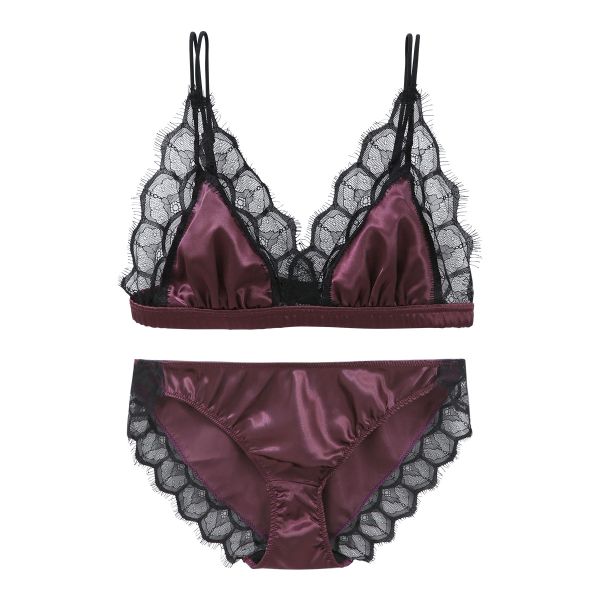 シークレットスタイル Secret Style サテンランジェリー ノンパテッド ブラセット ノンワイヤーブラ ショーツ セット ブラレット