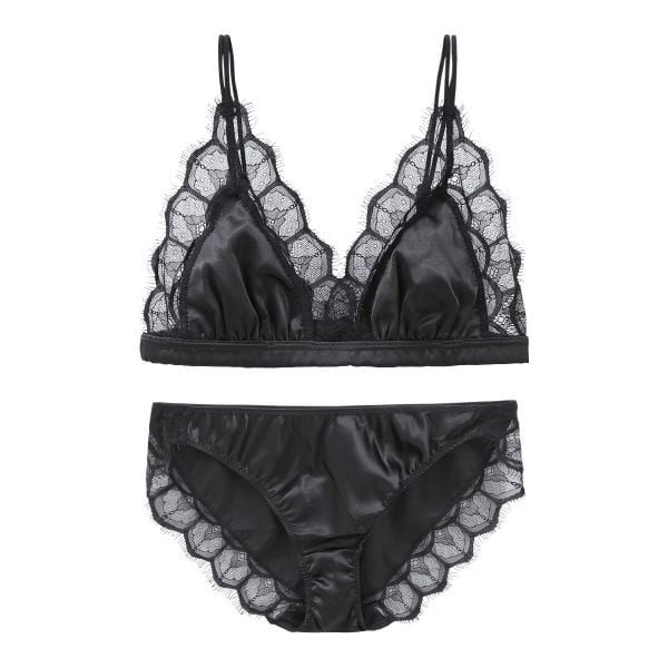 シークレットスタイル Secret Style サテンランジェリー ノンパテッド ブラセット ノンワイヤーブラ ショーツ セット ブラレット