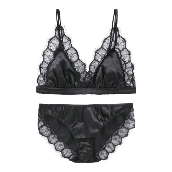 シークレットスタイル Secret Style サテンランジェリー ノンパテッド ブラセット ノンワイヤーブラ ショーツ セット ブラレット