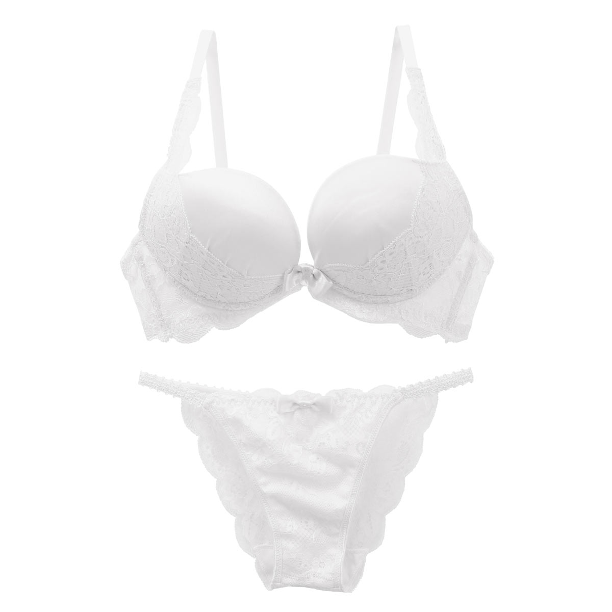 ギャラシー 美乳ブラ 3/4カップ ブラジャー ショーツ セット ベーシック 盛りブラ 谷間ブラ Wパッド 定番カラー(WH-ホワイト-B65)