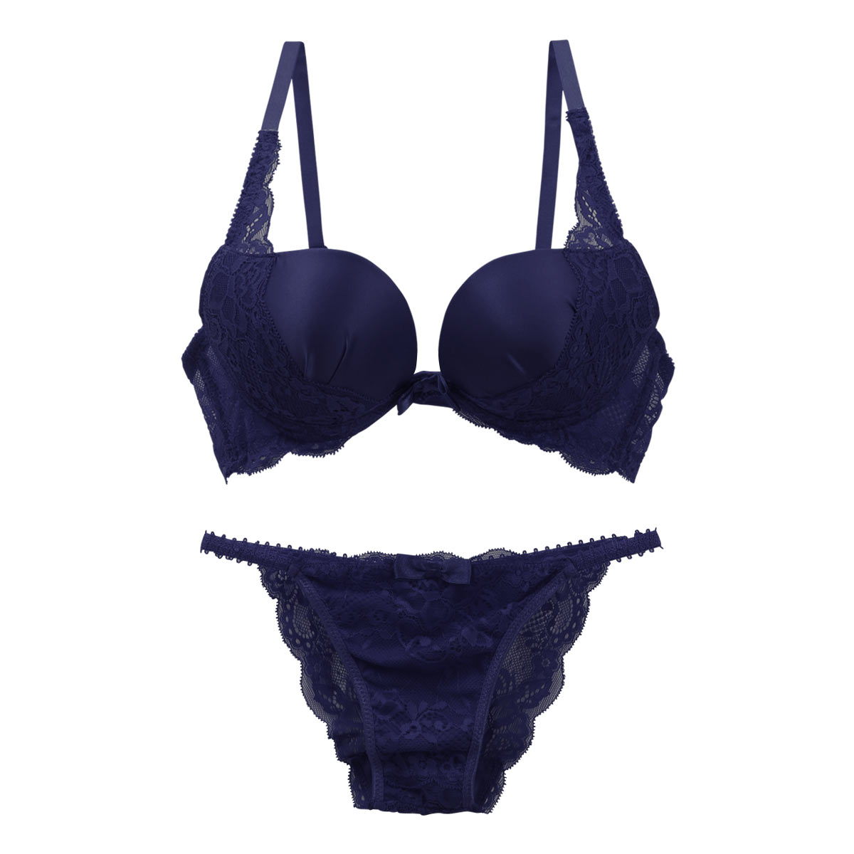 ギャラシー 美乳ブラ 3/4カップ ブラジャー ショーツ セット ベーシック 盛りブラ 谷間ブラ Wパッド 定番カラー(NV-ネイビー-B65)