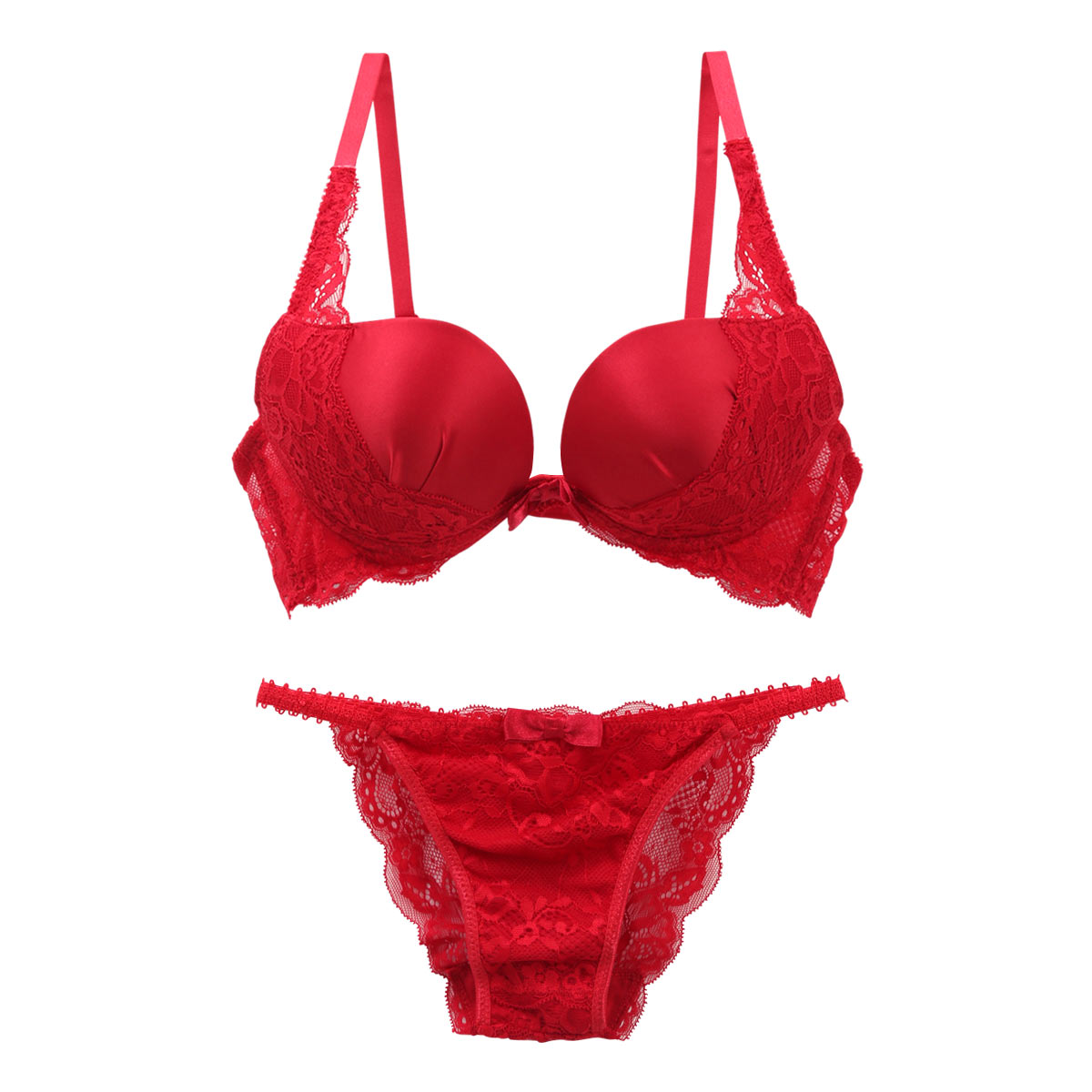 ギャラシー 美乳ブラ 3/4カップ ブラジャー ショーツ セット ベーシック 盛りブラ 谷間ブラ Wパッド 定番カラー(RE-レッド-B65)