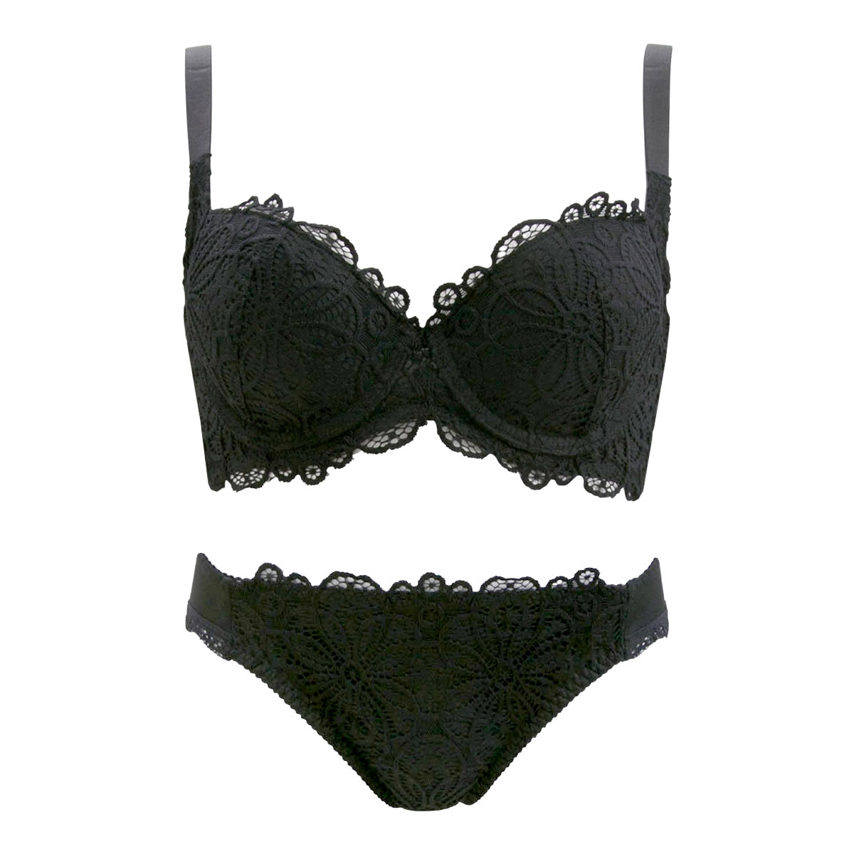 ギャラシー 美乳ブラ 背中すっきり脇高 3/4カップ ブラショーツセット BCDE(BK-ブラック-B65)