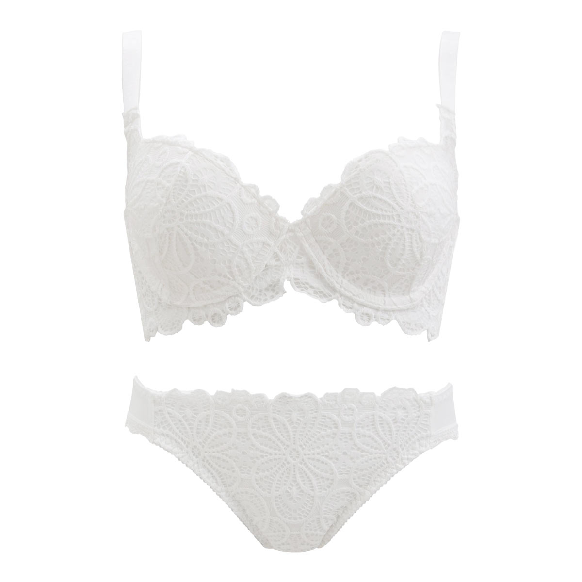 ギャラシー 美乳ブラ 背中すっきり脇高 3/4カップ ブラショーツセット BCDE(WH-ホワイト-B65)