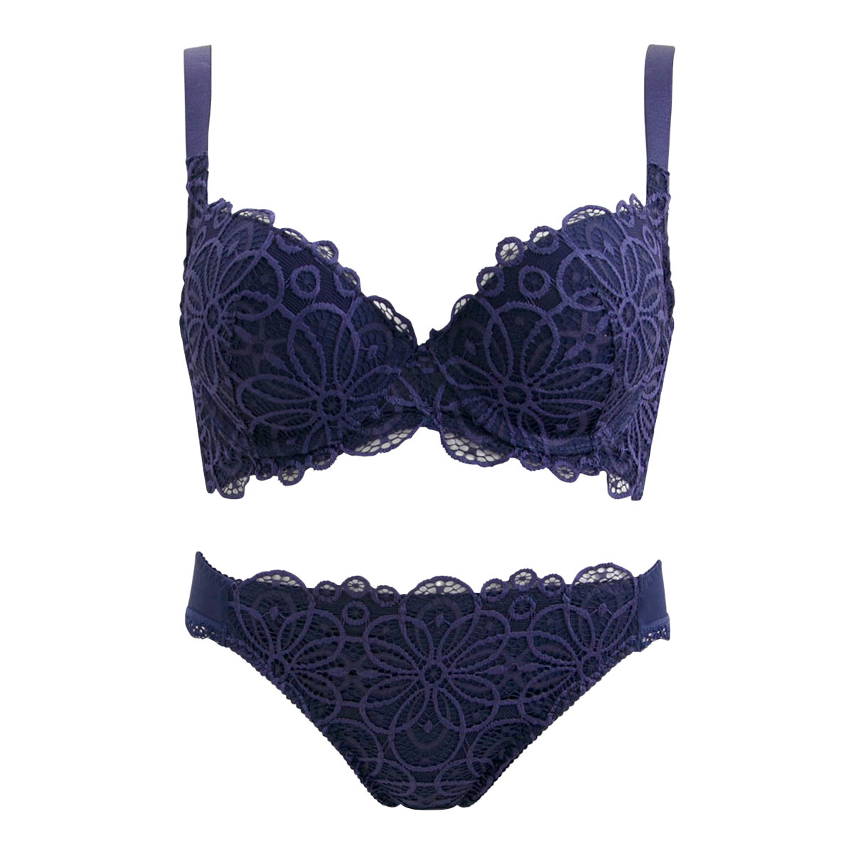 ギャラシー 美乳ブラ 背中すっきり脇高 3/4カップ ブラショーツセット BCDE(NV-ネイビー-B65)
