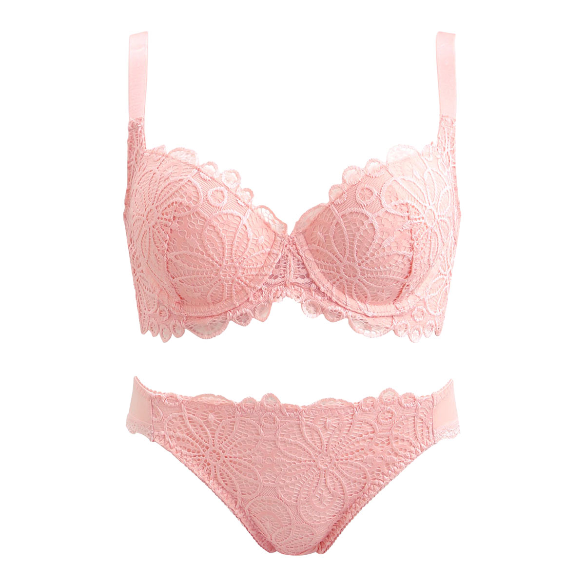 ギャラシー 美乳ブラ 背中すっきり脇高 3/4カップ ブラショーツセット BCDE(PE-ピーチ-B65)