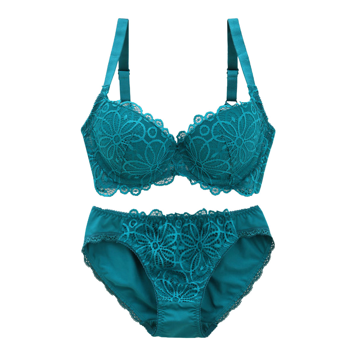 ギャラシー 美乳ブラ 背中すっきり脇高 3/4カップ ブラショーツセット BCDE(GR-グリーン-B65)
