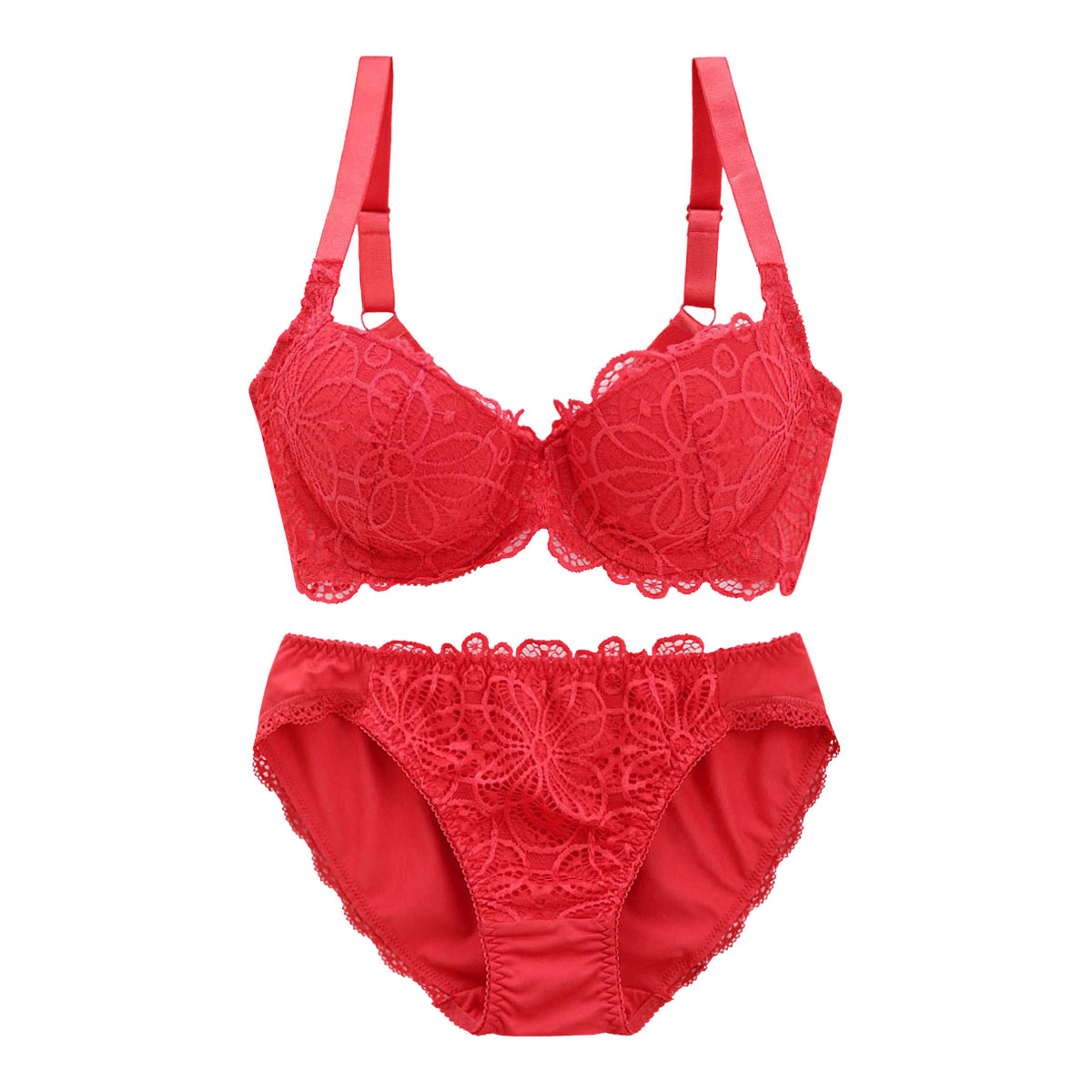 ギャラシー 美乳ブラ 背中すっきり脇高 3/4カップ ブラショーツセット BCDE(RE-レッド-B65)