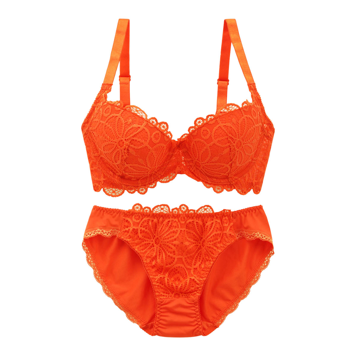 ギャラシー 美乳ブラ 背中すっきり脇高 3/4カップ ブラショーツセット BCDE(OR-オレンジ-B65)
