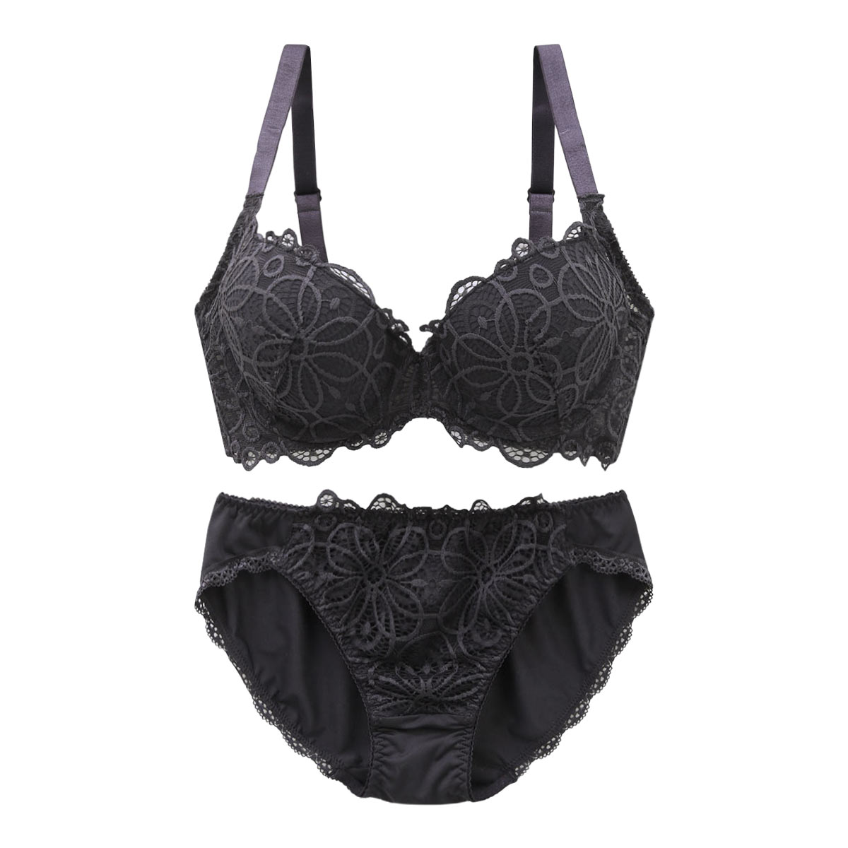 ギャラシー 美乳ブラ 背中すっきり脇高 3/4カップ ブラショーツセット BCDE(CGY-チャコールグレー-B65)