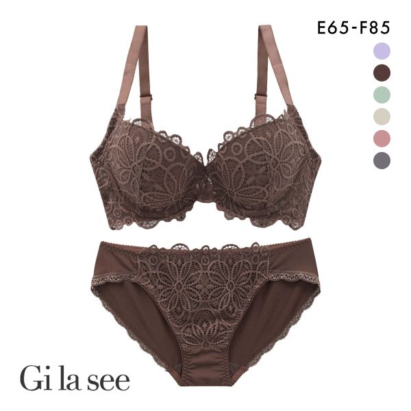 ギャラシー 美乳ブラ 背中すっきり 脇高 ラッカバンレース 3/4カップ ブラショーツセット EF 大きいサイズ