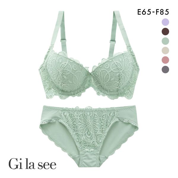 ギャラシー 美乳ブラ 背中すっきり 脇高 ラッカバンレース 3/4カップ ブラショーツセット EF 大きいサイズ