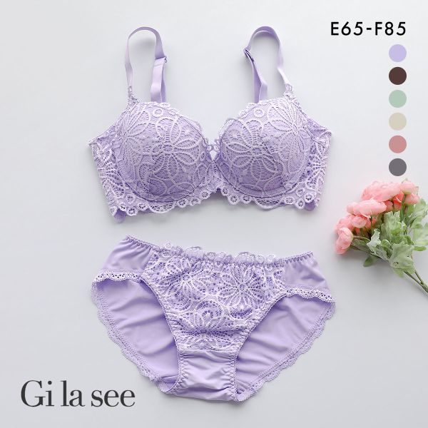 ギャラシー 美乳ブラ 背中すっきり 脇高 ラッカバンレース 3/4カップ ブラショーツセット EF 大きいサイズ