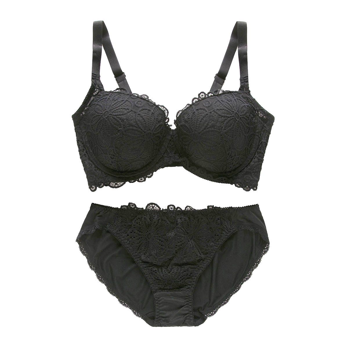 ギャラシー 美乳ブラ 背中すっきり脇高 3/4カップ ブラショーツセット GHI(BK-ブラック-G65)