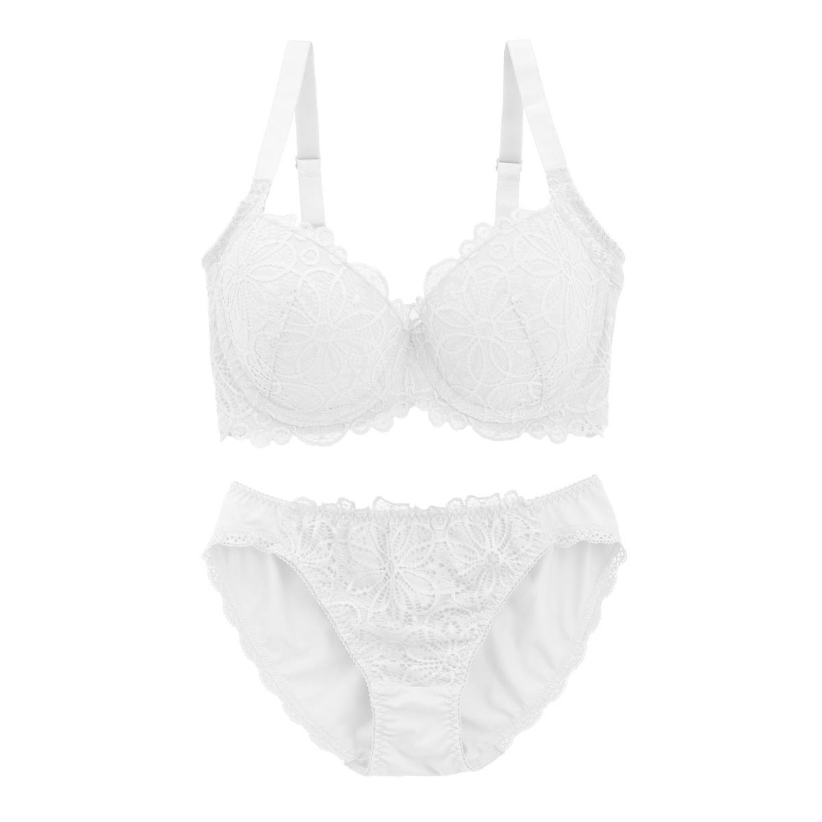 ギャラシー 美乳ブラ 背中すっきり脇高 3/4カップ ブラショーツセット GHI(WH-ホワイト-G65)