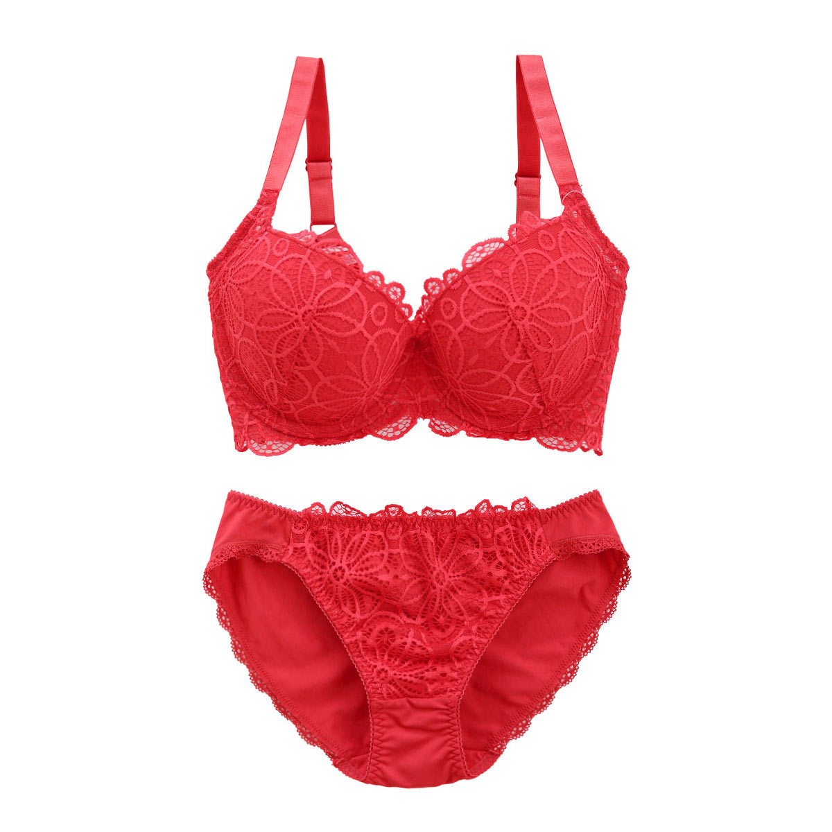 ギャラシー 美乳ブラ 背中すっきり脇高 3/4カップ ブラショーツセット GHI(RE-レッド-G65)