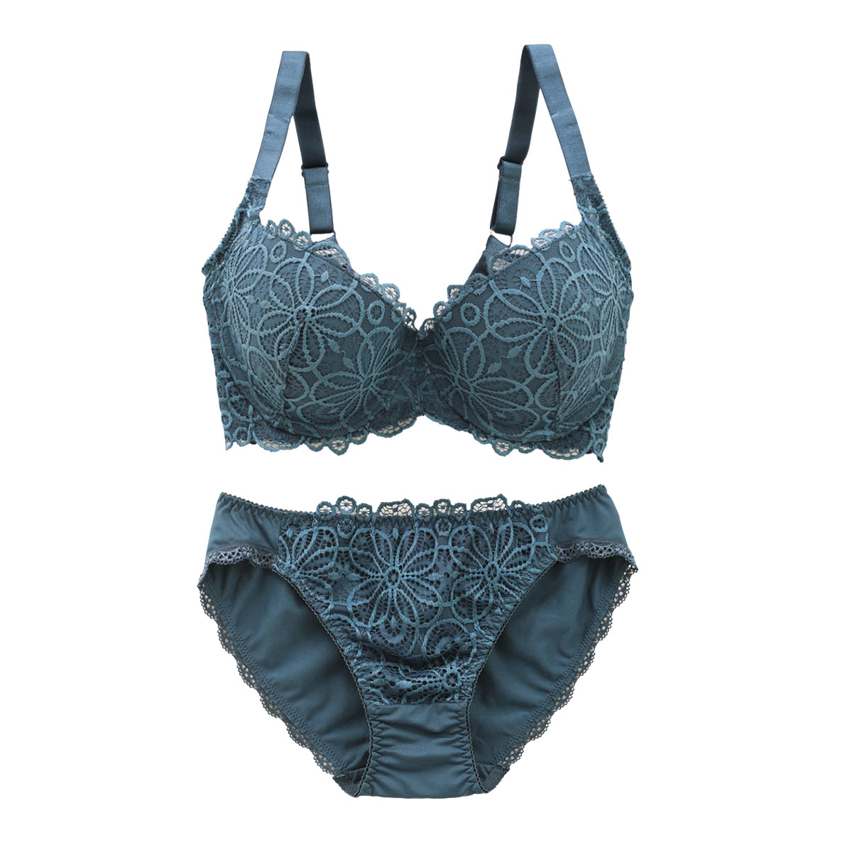 ギャラシー 美乳ブラ 背中すっきり脇高 3/4カップ ブラショーツセット GHI(BU-ブルー-G65)