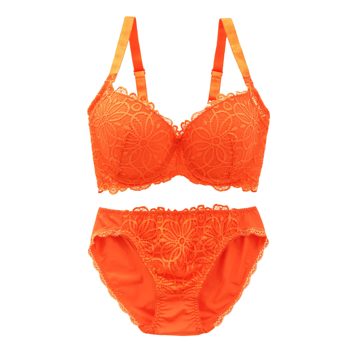 ギャラシー 美乳ブラ 背中すっきり脇高 3/4カップ ブラショーツセット GHI(OR-オレンジ-G65)
