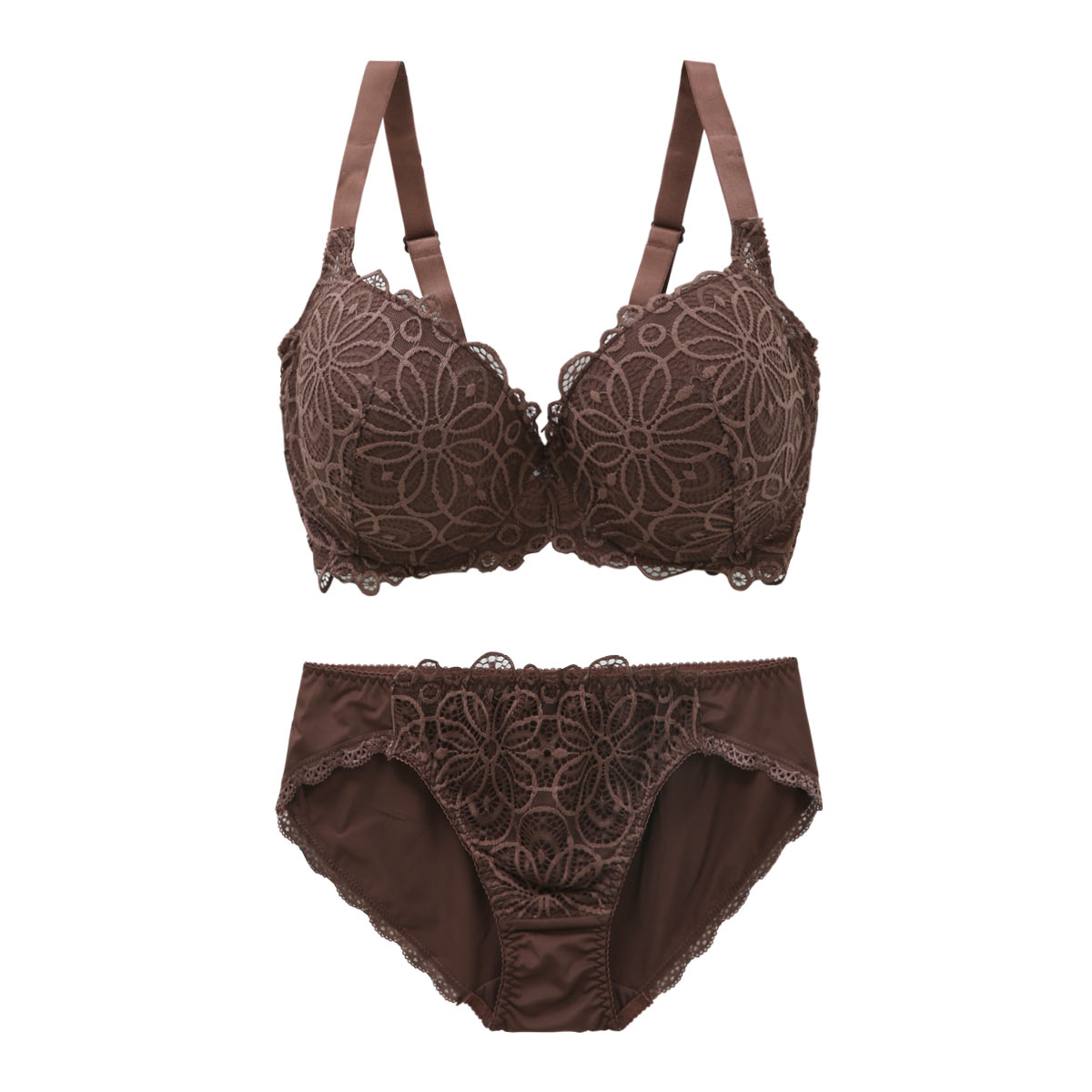 ギャラシー 美乳ブラ 背中すっきり脇高 3/4カップ ブラショーツセット GHI(BR-ブラウン-G65)