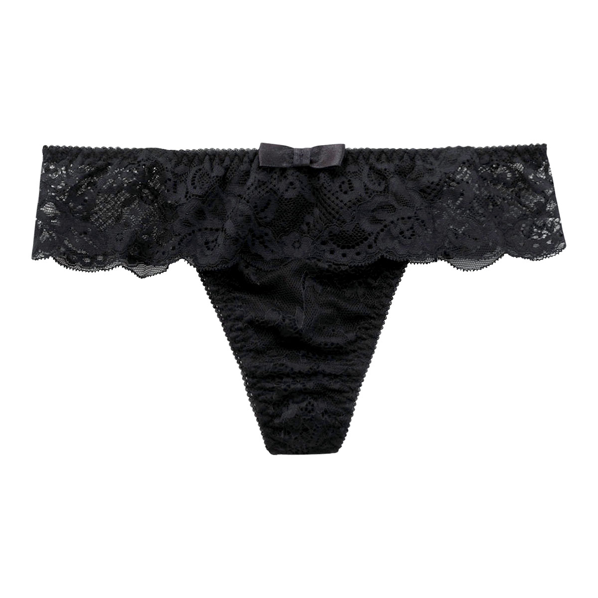 ギャラシー 美乳ブラ Tバック ショーツ 総レース リボン フリル 単品(BK-ブラック-M)