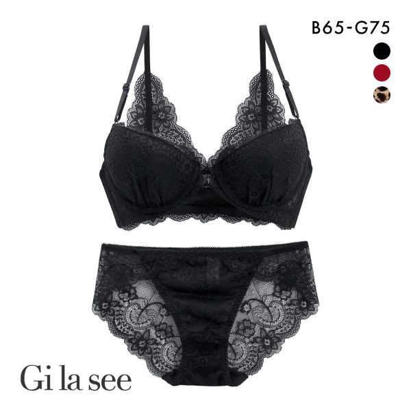 ギャラシー 美乳ブラ 3/4カップ ブラジャー ショーツ セット BCDEFG フロントホック 大きいサイズ バックレース