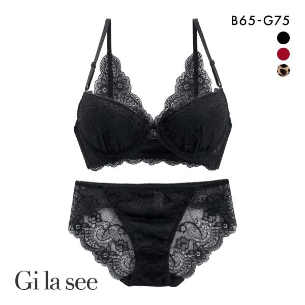 ギャラシー 美乳ブラ 3/4カップ ブラジャー ショーツ セット BCDEFG フロントホック 大きいサイズ バックレース