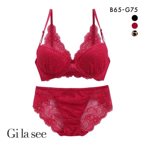 ギャラシー 美乳ブラ 3/4カップ ブラジャー ショーツ セット BCDEFG フロントホック 大きいサイズ バックレース