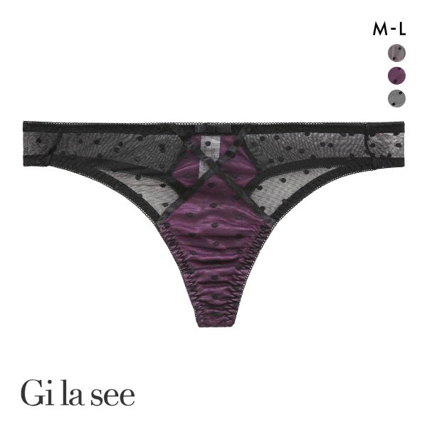 ギャラシー 美乳ブラ サテン×ポルカドット フレンチシック Tバック ショーツ ML 総レース タンガ ソング レディース