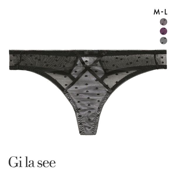 ギャラシー 美乳ブラ サテン×ポルカドット フレンチシック Tバック ショーツ ML 総レース タンガ ソング レディース