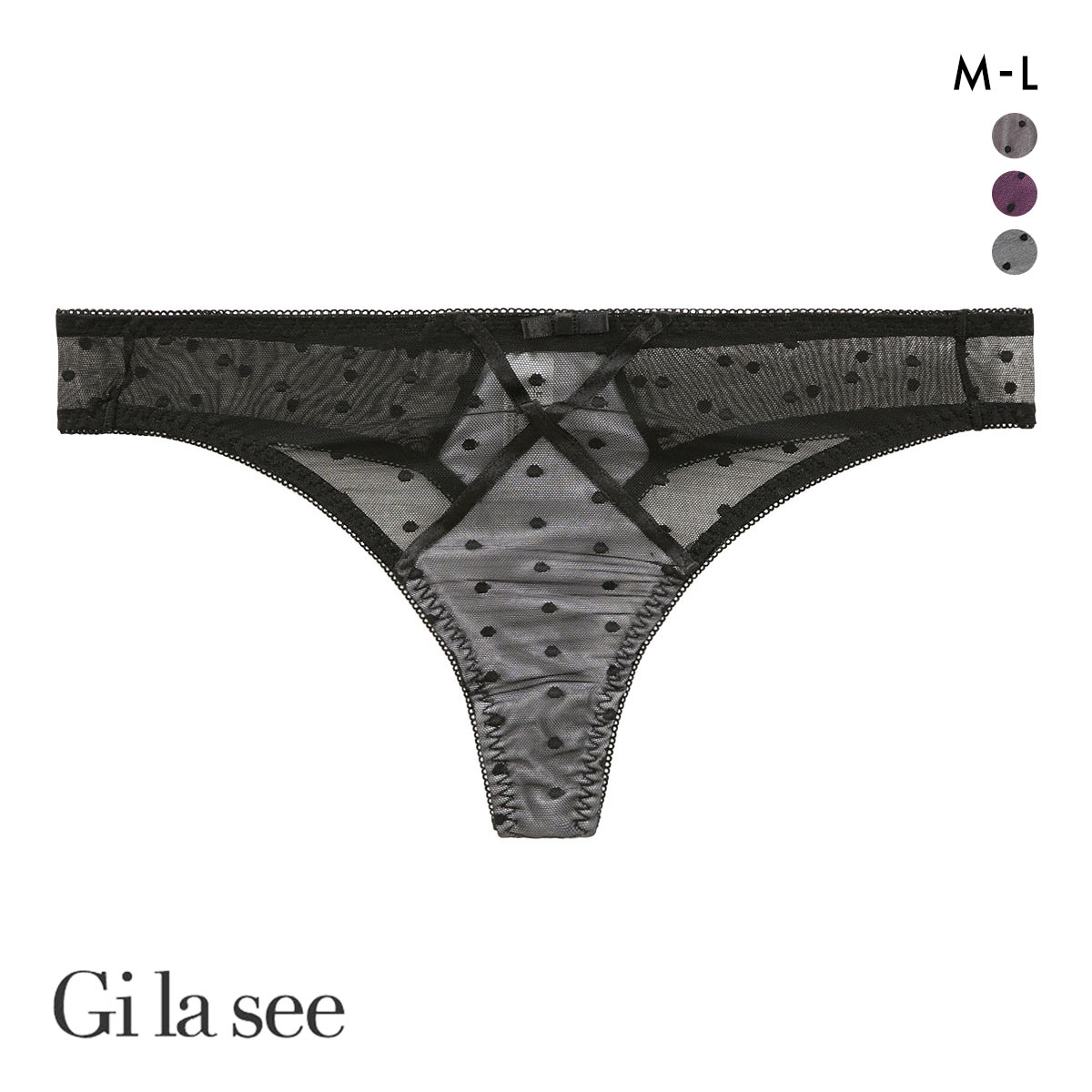 ギャラシー 美乳ブラ サテン×ポルカドット フレンチシック Tバック ショーツ ML 総レース タンガ ソング レディース(WH-ホワイト-M)