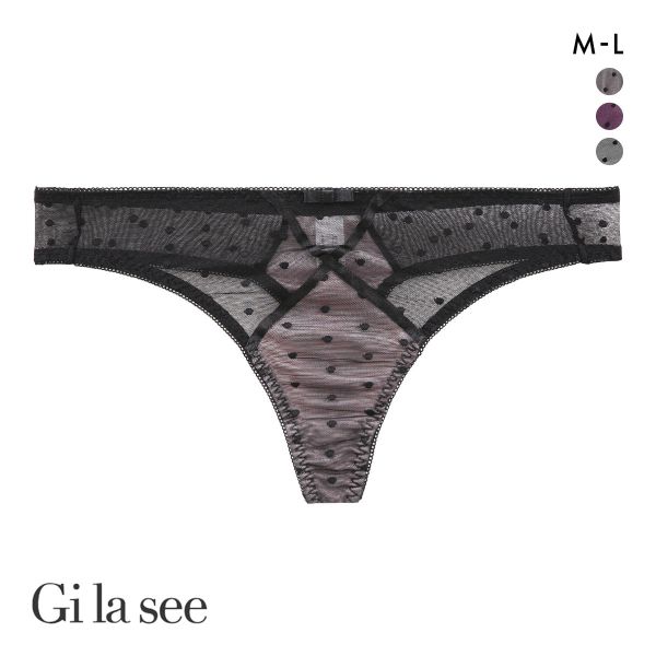 ギャラシー 美乳ブラ サテン×ポルカドット フレンチシック Tバック ショーツ ML 総レース タンガ ソング レディース