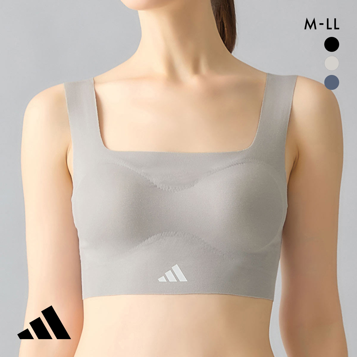 アディダス 無縫製ノンワイヤー ブラジャー adidas(LGY-薄グレー-M)