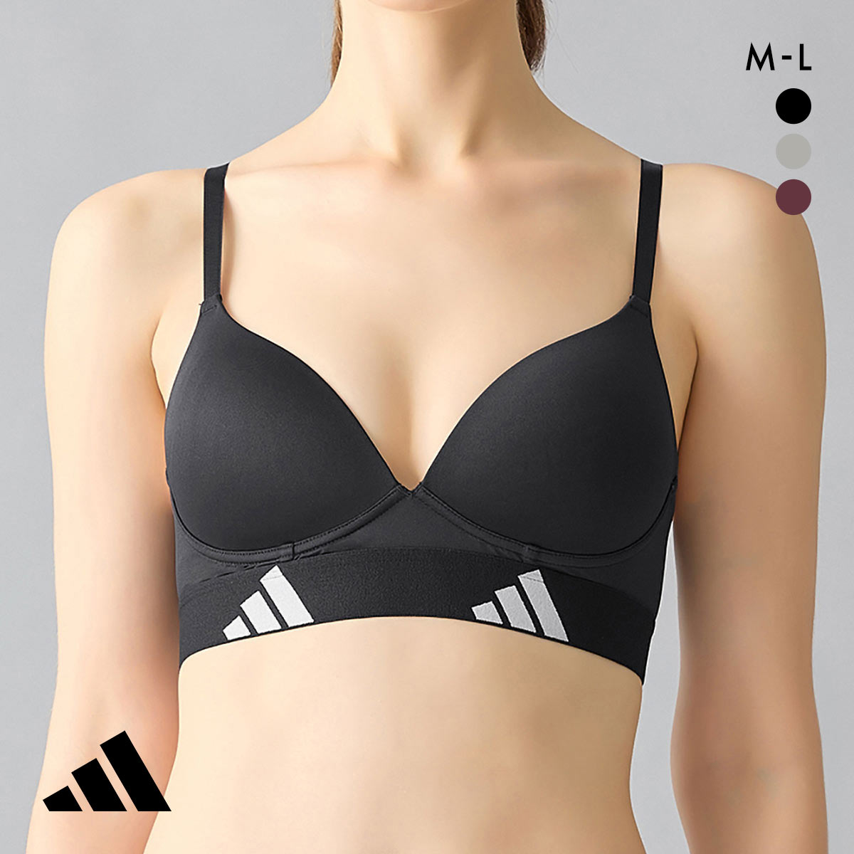 アディダス ノンワイヤー ブラジャー レディース adidas(BK-ブラック-M)