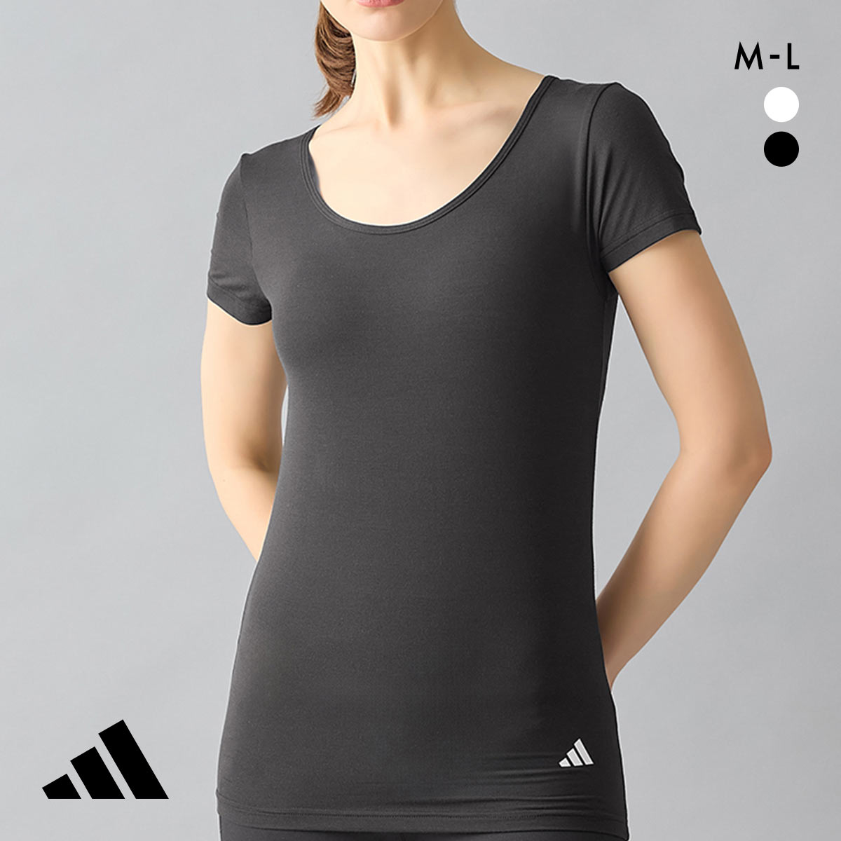 アディダス 2分袖インナー レディース adidas(BK-ブラック-M)