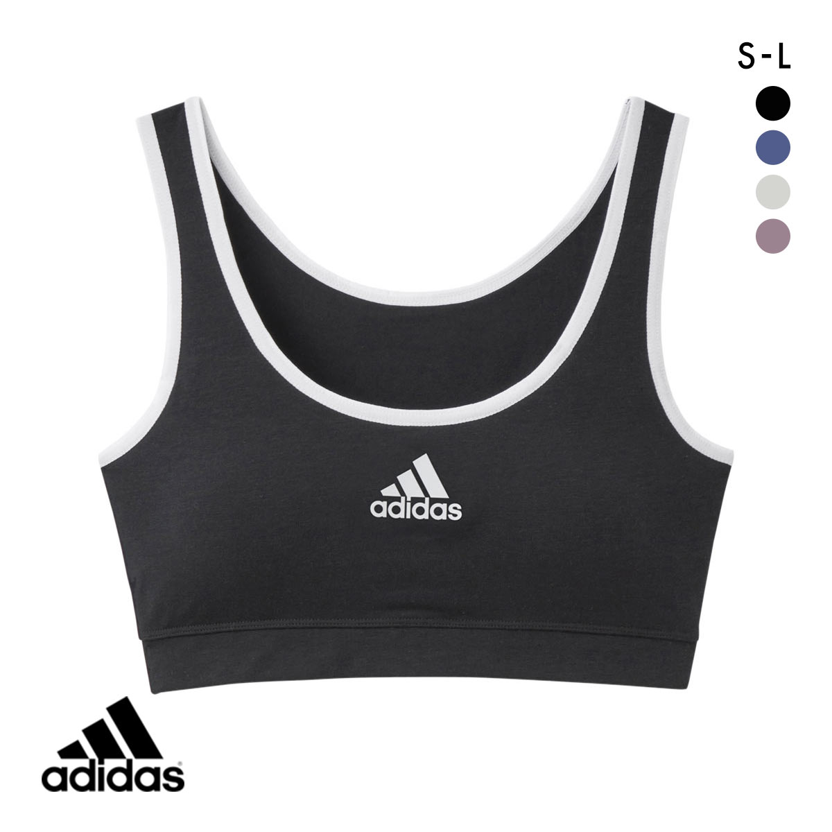 アディダス adidas ハーフトップ ノンワイヤー ブラジャー レディース 綿混 単品(BK-ブラック-S)