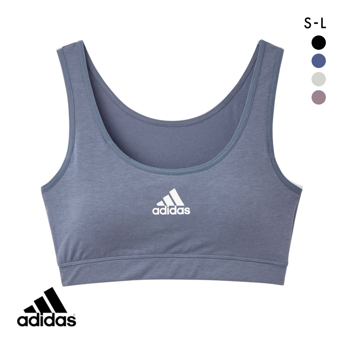 アディダス adidas ハーフトップ ノンワイヤー ブラジャー レディース 綿混 単品(BU-ブルー-S)