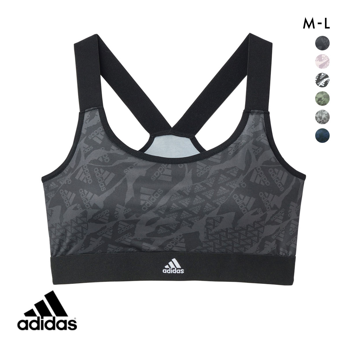 アディダス adidas ハーフトップ ノンワイヤー ブラジャー レディース スポーツブラ Yバック 単品(BK1-ブラック1-M)