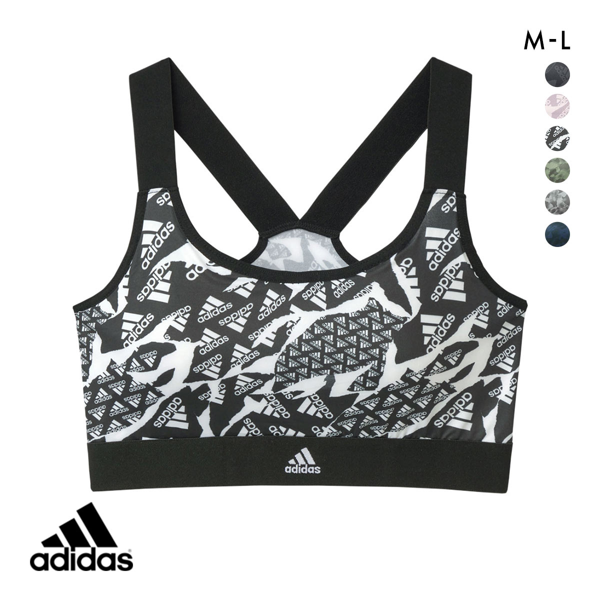 アディダス adidas ハーフトップ ノンワイヤー ブラジャー レディース スポーツブラ Yバック 単品(BK2-ブラック2-M)